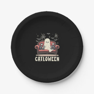 Catloween Ghost Halloween Paper Plate