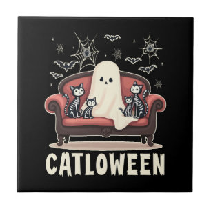 Catloween Ghost Halloween Tile