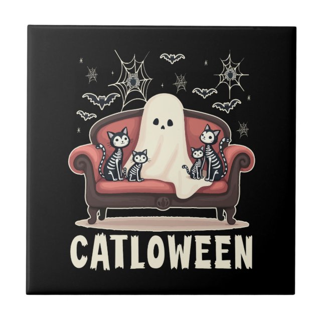 Catloween Ghost Halloween Tile (Front)