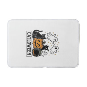 Catloween Vintage Ghost Cat Halloween Shirt Design Bath Mat