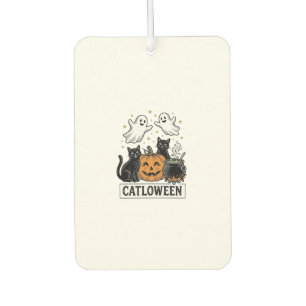 Catloween Vintage Ghost Cat Halloween Shirt Design Car Air Freshener