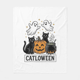 Catloween Vintage Ghost Cat Halloween Shirt Design Fleece Blanket