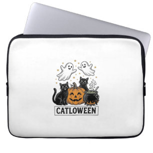 Catloween Vintage Ghost Cat Halloween Shirt Design Laptop Sleeve