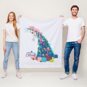 Catmas Tree Christmas Fleece Blanket