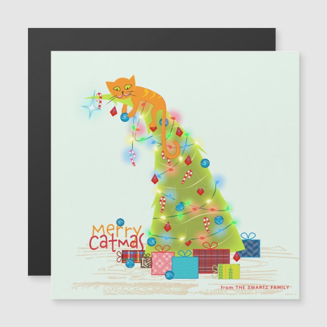 Catmas Tree Magnetic Christmas Card (Front/Back)