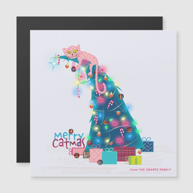 Catmas Tree Magnetic Christmas Card (Front/Back)