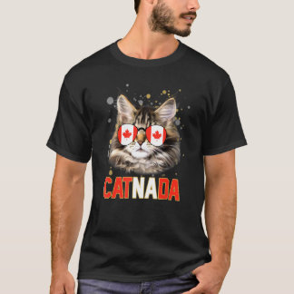 Catnada Cat Wearing Maple Leaf Flag Canada Day Ani T-Shirt