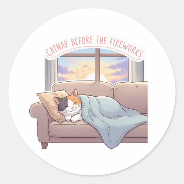 Catnap Before the Fireworks – Cute Cat Sticker (Front)