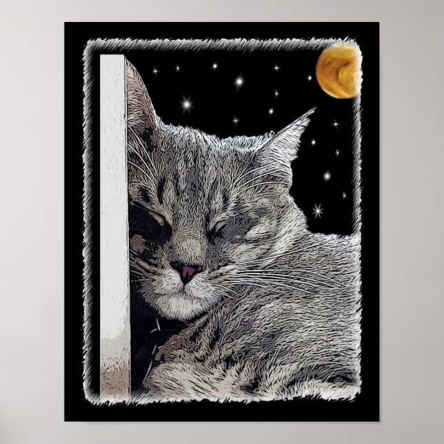 Catnap Painting for Cat Lovers on Black Poster (Front)