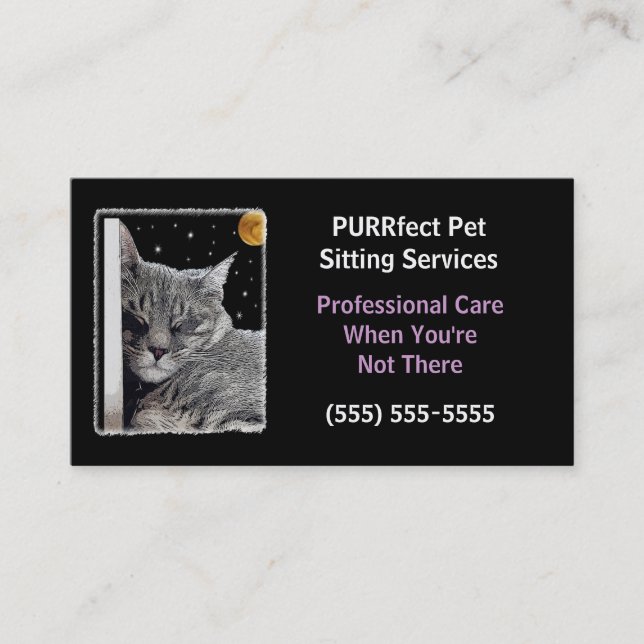 Catnap Pet Sitting Business Purple and Black Card (Front)
