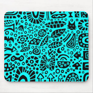 Catnip Dreams - Black on Cyan 00FFFF Mouse Mat