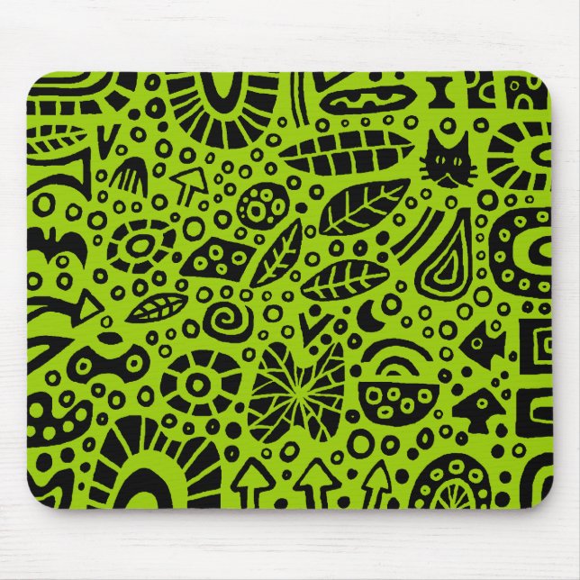 Catnip Dreams - Black on Green 99CC00 Mouse Mat (Front)