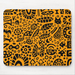 Catnip Dreams - Black on Orange FF9900 Mouse Mat