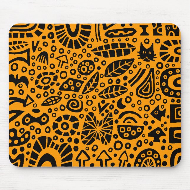 Catnip Dreams - Black on Orange FF9900 Mouse Mat (Front)