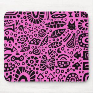 Catnip Dreams - Black on Pink FF66CC Mouse Mat