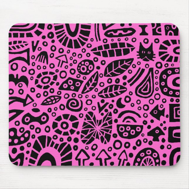 Catnip Dreams - Black on Pink FF66CC Mouse Mat (Front)