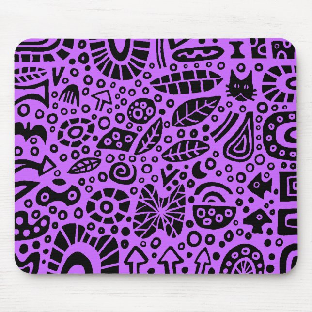 Catnip Dreams - Black on Purple CC66FF Mouse Mat (Front)