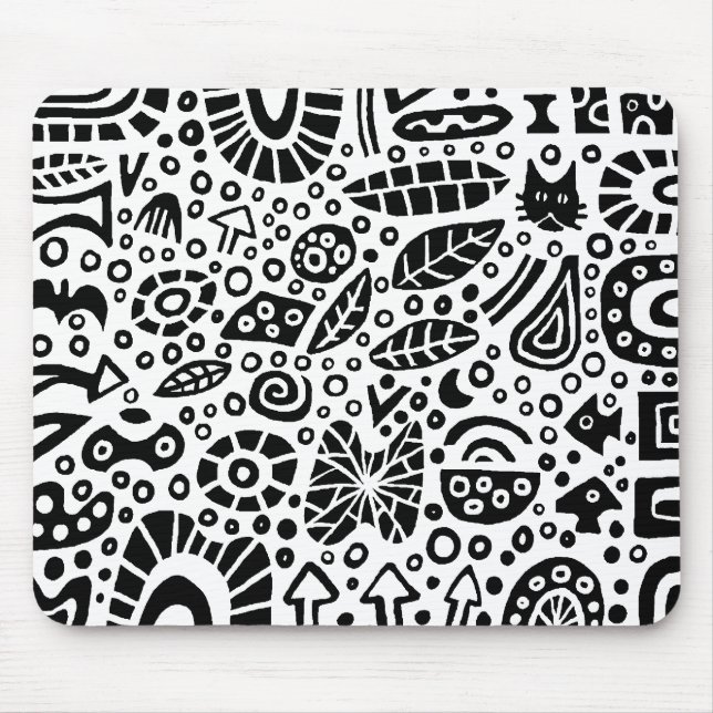 Catnip Dreams - Black on White Mouse Mat (Front)