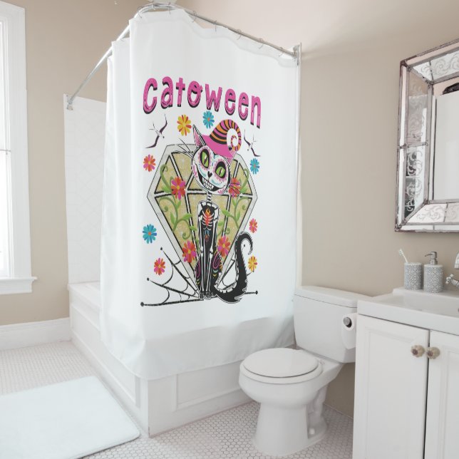 Catoween Halloween Shower Curtain (In Situ)