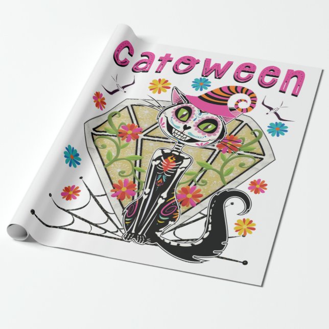 Catoween Halloween Wrapping Paper (Unrolled)