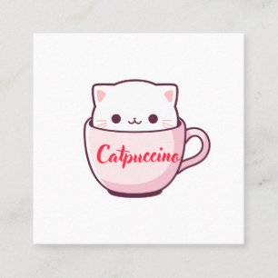 "Catpuccino Cute Cat Coffee Business Card" Square Business Card