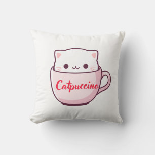 "Catpuccino Cute Cat Coffee Cup Throw Pillow" Cushion