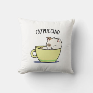 Catpuccino Funny Kitty Cat In Cup Pun  Cushion