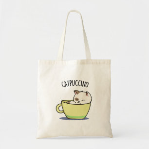 Catpuccino Funny Kitty Cat In Cup Pun Tote Bag