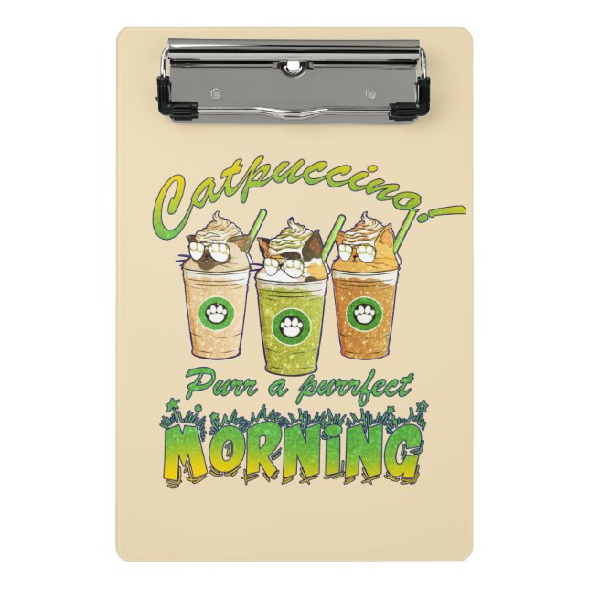 Catpuccino – Purr a Purrfect Morning | Cute Cat Mini Clipboard (Front)