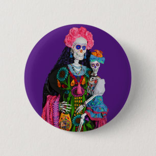 Catrina and Child Day of the Dead Sugar Skull 6 Cm Round Badge