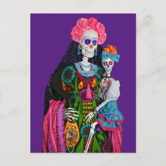 Catrina and Child Day of the Dead Sugar Skull Postcard (Front)