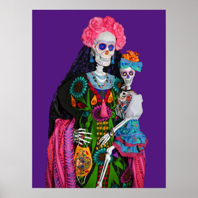 Catrina and Child Day of the Dead Sugar Skull Poster (Front)