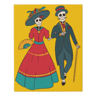 Catrina Couple Mexican Day Of The Dead Faux Canvas Print