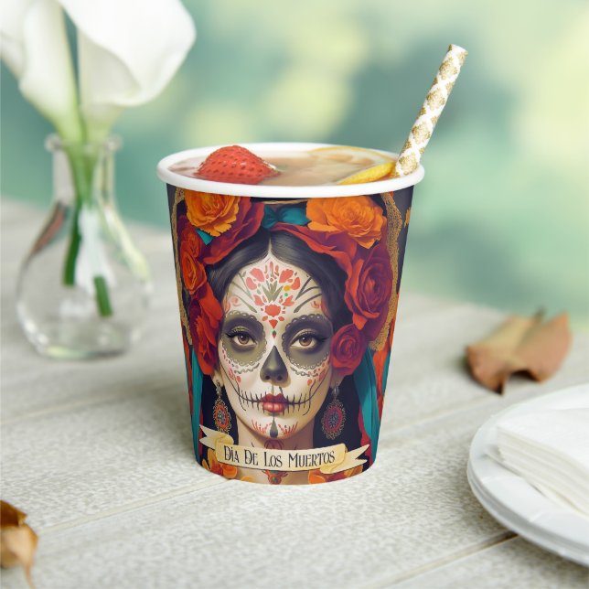 Catrina Day Of The Dead 1 With Text Paper Cups (Insitu)