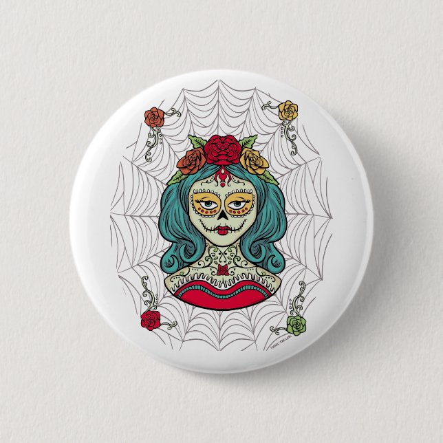 Catrina Día de Muertos Web 6 Cm Round Badge (Front)