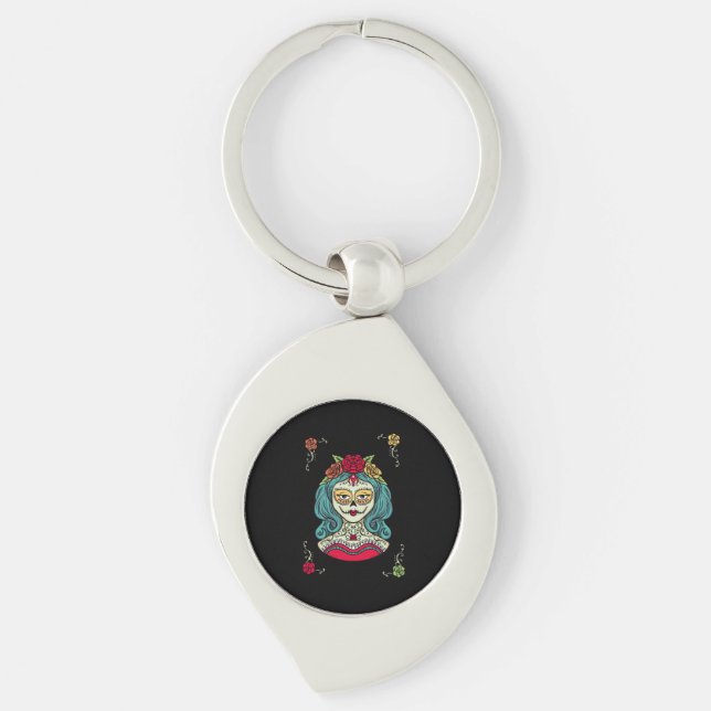 Catrina Día de Muertos Web Key Ring (Front)