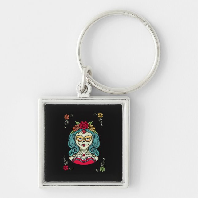 Catrina Día de Muertos Web Key Ring (Front)