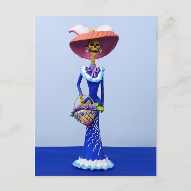 Catrina in a Blue Dress and Pink Hat Postcard (Front)