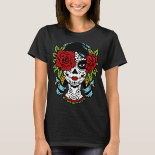 Catrina Rose Sugar Skull Calavera Mexico Skeleton T-Shirt