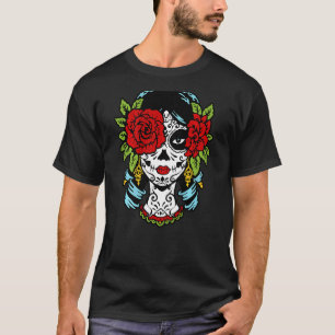 Catrina Sugar Skull Calavera Mexican Rose Eye on B T-Shirt