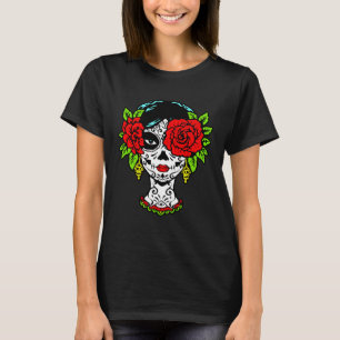 Catrina Sugar Skull Calavera Mexican With Rose Eye T-Shirt