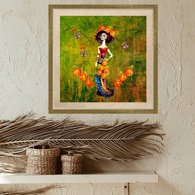 Catrina W/Hat, Orange Flowers & Blue Gold Ruffles Poster (Creator Uploaded)