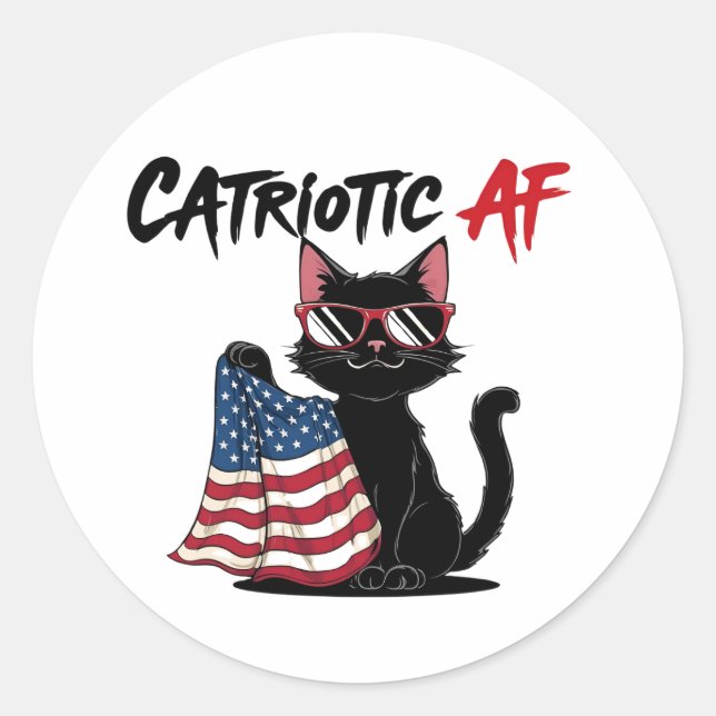 Catriotic AF – Cool Black Cat Patriotic Sticker (Front)