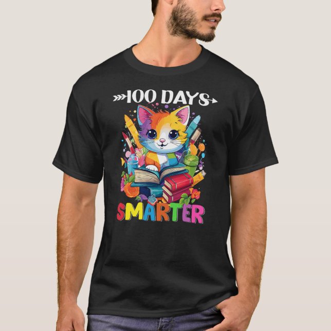 Cats 100th Day of School Teacher 100 days smarter  T-Shirt (Front)