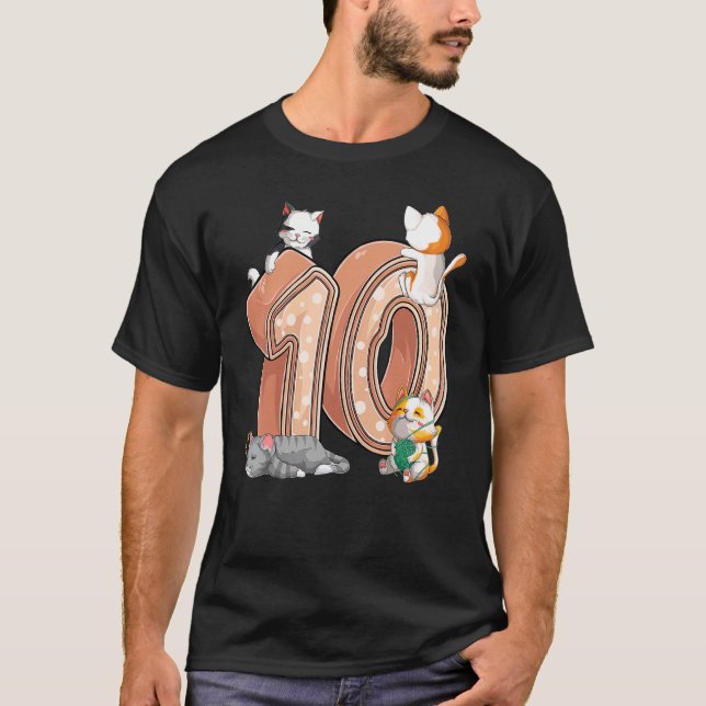 Cats 10th Birthday Party Ten 10 Years Old Kitten P T-Shirt (Front)