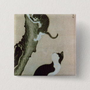 Cats, 17th century (ink on silk) 15 cm square badge