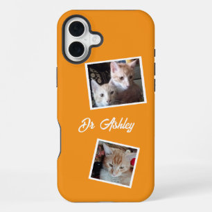 Cats 2 Photos Collage Pets Name Orange iPhone 16 Plus Case