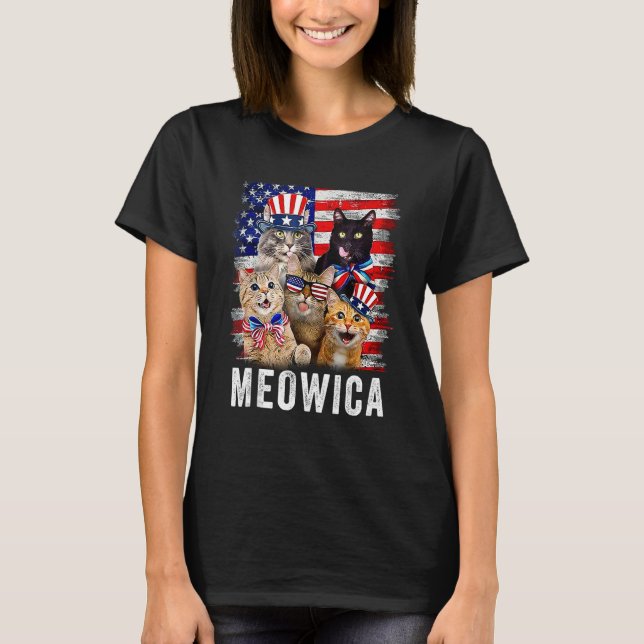 Cats 4th Of July  Meowica Merica Cat USA American  T-Shirt (Front)