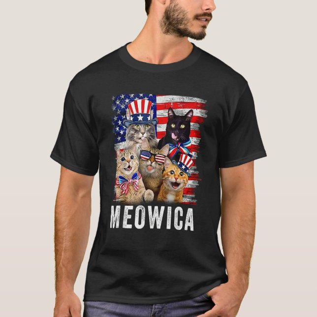 Cats 4th Of July  Meowica Merica Cat USA American  T-Shirt (Front)