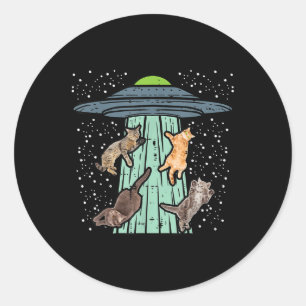 Cats Abducted By Ufo Funny Alien Space Lover Men W Classic Round Sticker